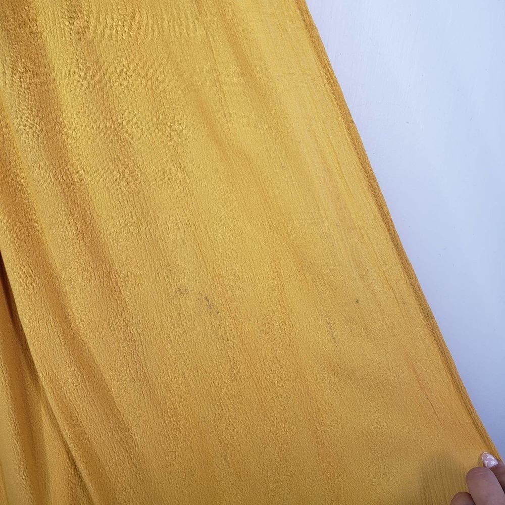 Lulus Much Obliged Mustard Yellow Crinkle Maxi Dress S Wrap Flutter Sleeve - Picture 8 of 13